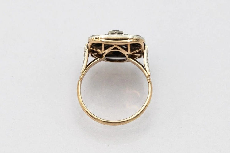 Bague 54 Bague Art déco géométrique en or jaune 585 avec diamants et saphirs 58 Facettes 9898