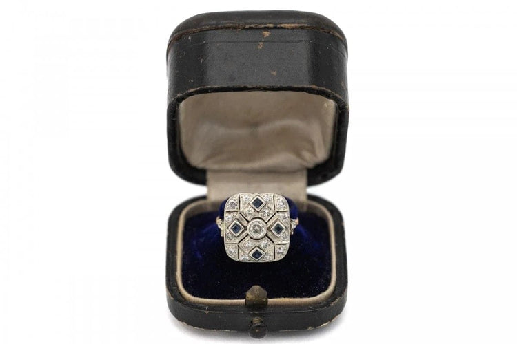 Bague 54 Bague Art déco géométrique en or jaune 585 avec diamants et saphirs 58 Facettes 9898