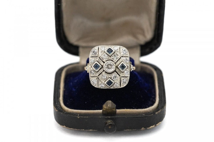 Bague 54 Bague Art déco géométrique en or jaune 585 avec diamants et saphirs 58 Facettes 9898