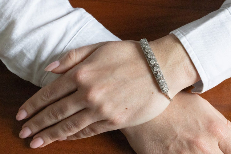 Bracelet Bracelet Art déco en or blanc 585 serti de diamants env. 2,50 ct 58 Facettes 12023