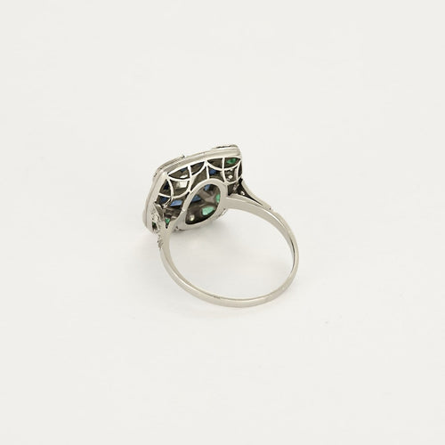 Bague 51 Élégante bague en or blanc , diamants, émeraudes et saphirs de style Art déco 58 Facettes 58FC49