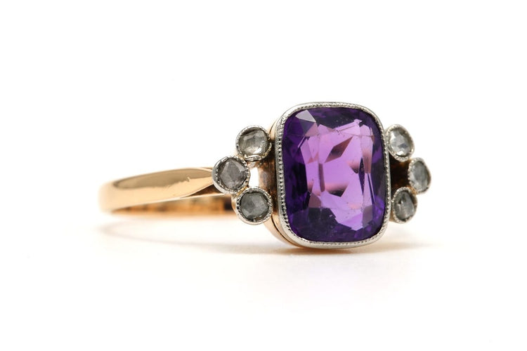 Bague 56 Bague Art déco en or jaune 18 carats avec améthyste et diamants taille rose 58 Facettes 23707