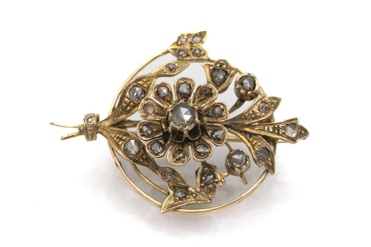 Broche Broche ancienne en or jaune et diamants 58 Facettes 9359V