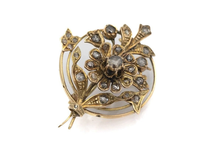 Broche Broche ancienne en or jaune et diamants 58 Facettes 9359V