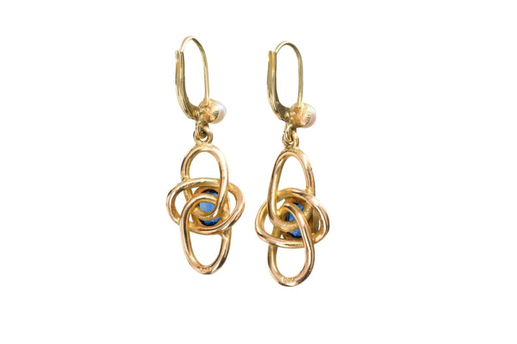 Boucles d'oreilles Demi-parure - Ensemble de bijoux en or jaune avec saphirs et perles 58 Facettes 12002