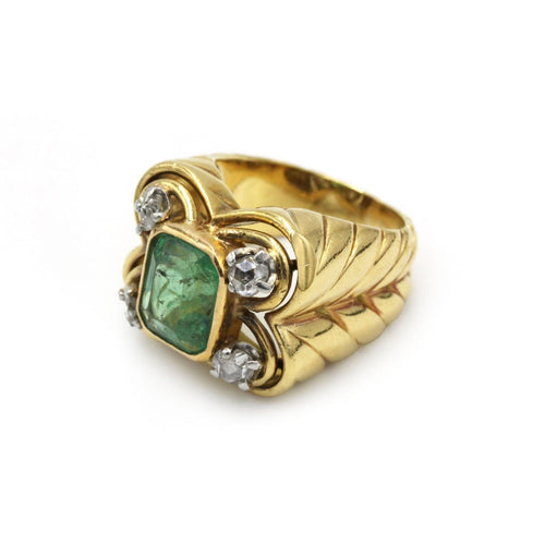 Bague 50 Bague en or jaune et platine avec émeraude et diamants 58 Facettes 260051R