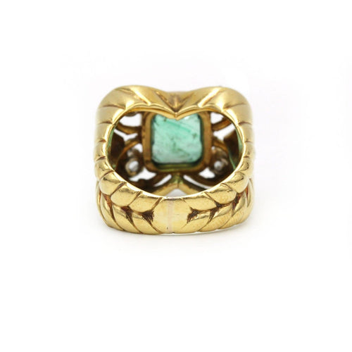 Bague 50 Bague en or jaune et platine avec émeraude et diamants 58 Facettes 260051R