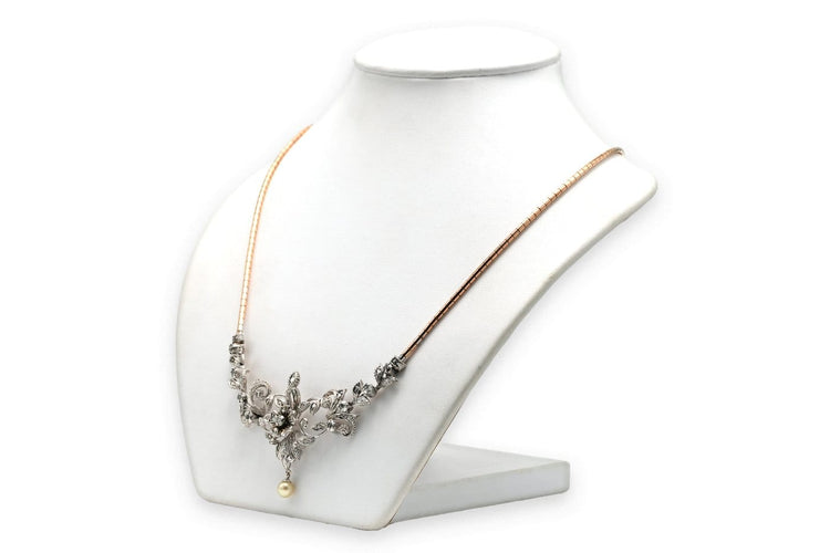 Collier Collier Art nouveau - Pendentif en or jaune et blanc 18 carats, diamants et perle 58 Facettes 23690