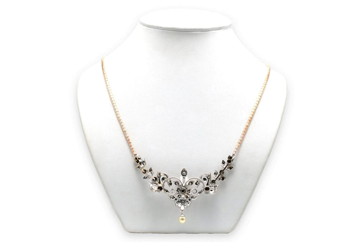 Collier Art nouveau - Collier pendentif en or jaune et blanc, diamants et perle 58 Facettes 23690
