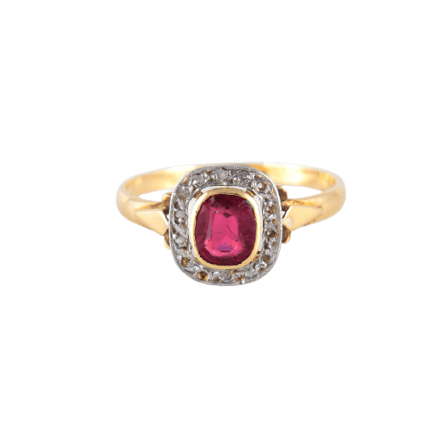 Bague 58 Bague vintage en or jaune et platine avec rubis et diamants 58 Facettes Bague