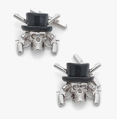 Boutons de manchette Boutons de manchette tête de mort en or blanc 18 ct, Gun'n'Roses 58 Facettes LP180109/29