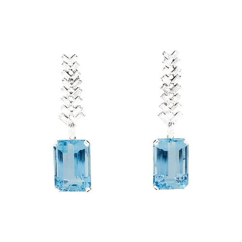 Boucles d'oreilles Pendants d'oreilles platine, or blanc, aigue-marine et diamants. 58 Facettes 35241