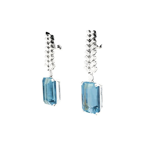 Boucles d'oreilles Pendants d'oreilles platine, or blanc, aigue-marine et diamants. 58 Facettes 35241