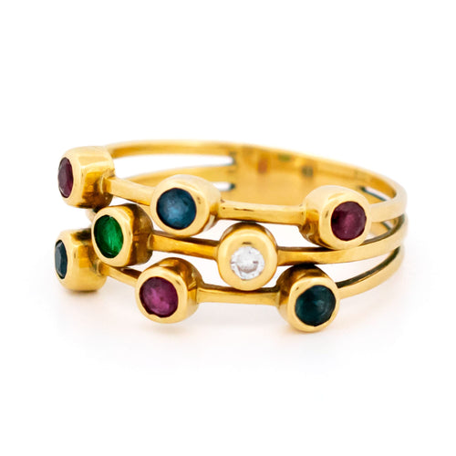 Bague 52.5 Bague multi-bandes vintage en or jaune 14k avec pierres précieuses 58 Facettes D7F5A59B63AF4B04AB99E64F9EDAAE62