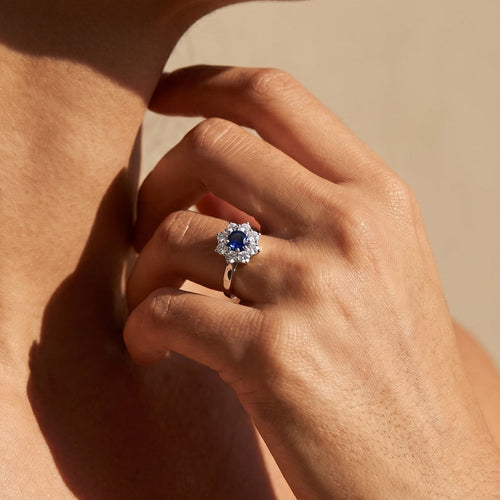 Bague 52 Bague - Saphir et diamants en or blanc 750 58 Facettes 2138