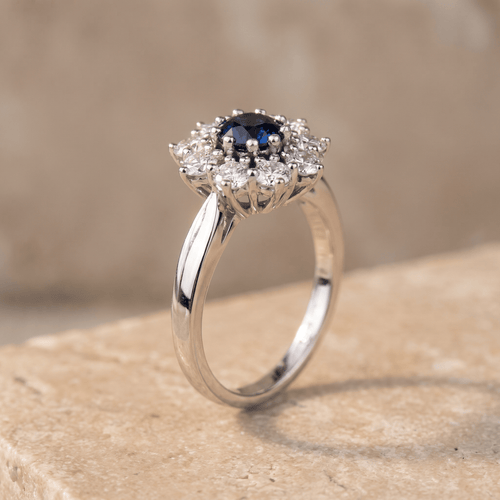 Bague 52 Bague - Saphir et diamants en or blanc 750 58 Facettes 2138
