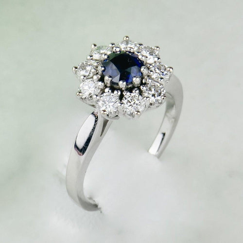 Bague 52 Bague - Saphir et diamants en or blanc 750 58 Facettes 2138