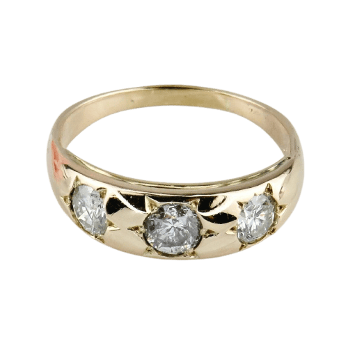 Bague 58 Three Stone - Bague de fiançailles vintage en or jaune 18 carats et diamants 58 Facettes 2057