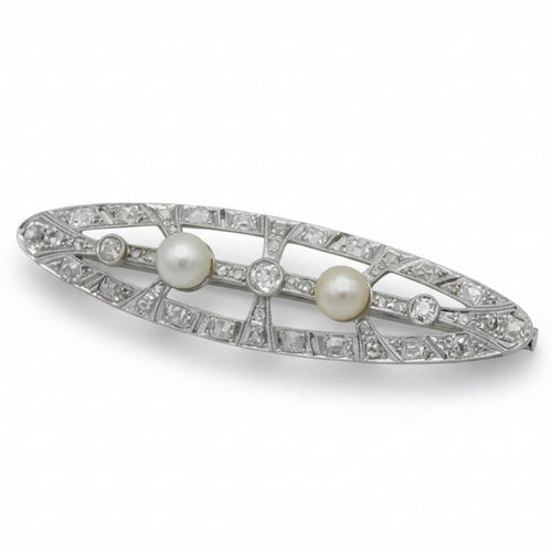 Art Déco - Broche en or blanc 18 carats, diamants et perles de culture 58 Facettes 1.0001187/1