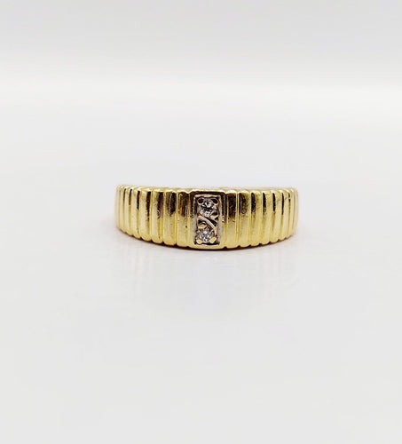 Bague 47.5 Bague chevalière vintage en or jaune 18 k et diamants 58 Facettes A06978