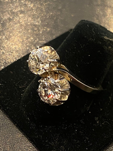 Bague 55 Bague toi et moi ancienne en or 18 carats et platine, diamants 2,90 ct 58 Facettes LP235