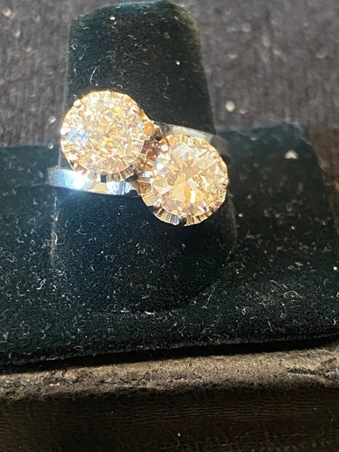 Bague 55 Bague toi et moi ancienne en or 18 carats et platine, diamants 2,90 ct 58 Facettes LP235