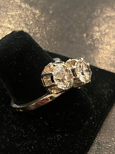 Bague 55 Bague toi et moi ancienne en or 18 carats et platine, diamants 2,90 ct 58 Facettes LP235