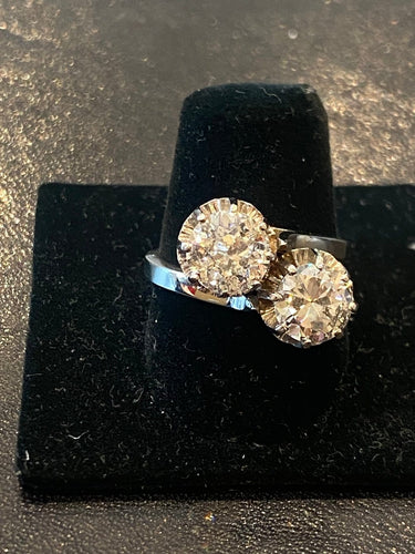 Bague 55 Bague toi et moi ancienne en or 18 carats et platine, diamants 2,90 ct 58 Facettes LP235