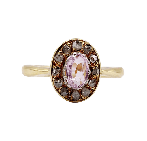 Bague 53 Bague marguerite antique en or jaune 18k, améthyste et diamants taille rose 58 Facettes A06983