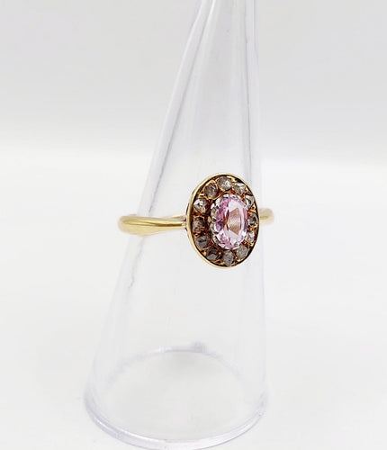 Bague 53 Bague marguerite antique en or jaune 18k, améthyste et diamants taille rose 58 Facettes A06983