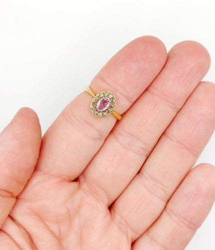 Bague 53 Bague marguerite antique en or jaune 18k, améthyste et diamants taille rose 58 Facettes A06983