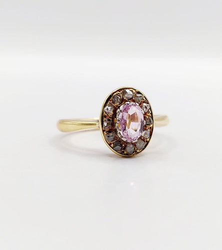 Bague 53 Bague marguerite antique en or jaune 18k, améthyste et diamants taille rose 58 Facettes A06983