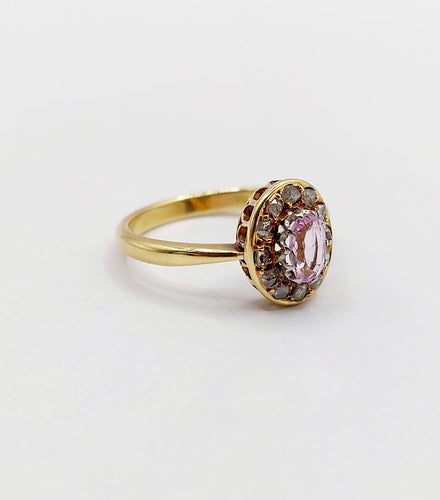 Bague 53 Bague marguerite antique en or jaune 18k, améthyste et diamants taille rose 58 Facettes A06983