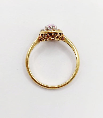 Bague 53 Bague marguerite antique en or jaune 18k, améthyste et diamants taille rose 58 Facettes A06983
