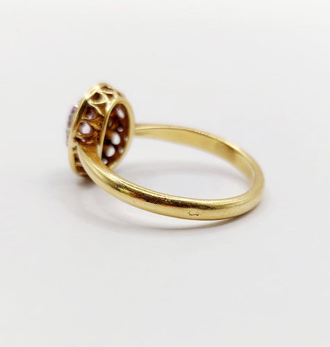 Bague 53 Bague marguerite antique en or jaune 18k, améthyste et diamants taille rose 58 Facettes A06983