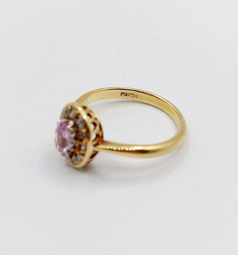 Bague 53 Bague marguerite antique en or jaune 18k, améthyste et diamants taille rose 58 Facettes A06983