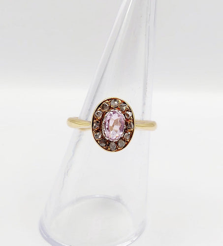 Bague 53 Bague marguerite antique en or jaune 18k, améthyste et diamants taille rose 58 Facettes A06983