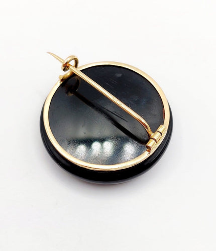 Broche Broche victorienne en or 18k avec onyx noir et perles (circa 1890) 58 Facettes A06985