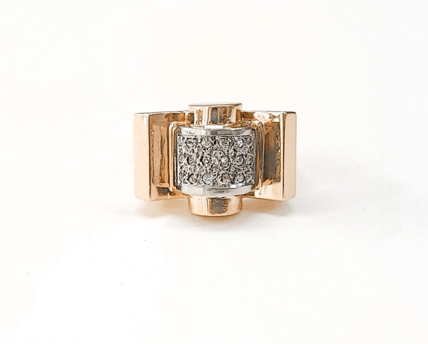 Bague 52 Bague Tank en or rose 18K et platine, diamants taille rose 58 Facettes BAG.TANK-2196.2