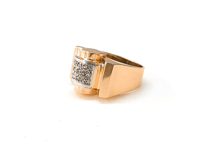 Bague 52 Bague Tank en or rose 18K et platine, diamants taille rose 58 Facettes BAG.TANK-2196.2
