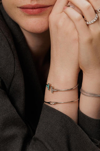 Bracelet Tiffany & Co Bracelet  Tiffany T  Or blanc Diamant, Turquoise 58 Facettes 5006195RV