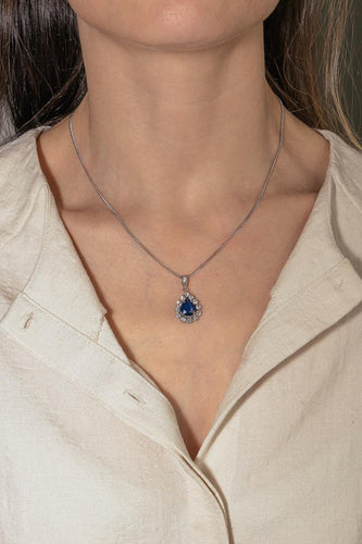 Collier Collier Pendentif Or blanc Saphir, Diamant 58 Facettes 5488789CN