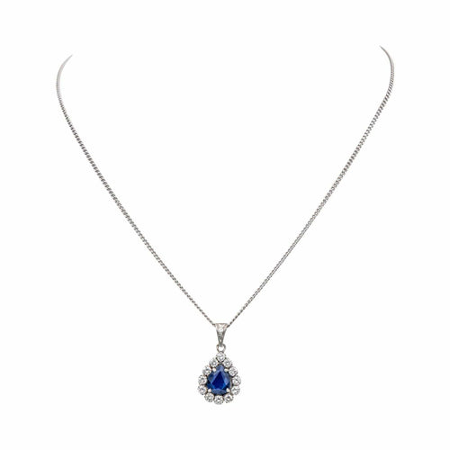 Collier Collier Pendentif Or blanc Saphir, Diamant 58 Facettes 5488789CN