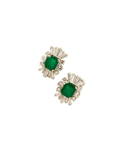 Boucles d'oreilles Boucles d'oreilles cocktail 1950 en or jaune, or blanc et platine, émeraudes et diamants 58 Facettes A11963
