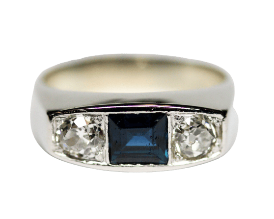 Bague 56.5 Bague Art déco style chevalière en or blanc, saphir et diamants 58 Facettes A12031