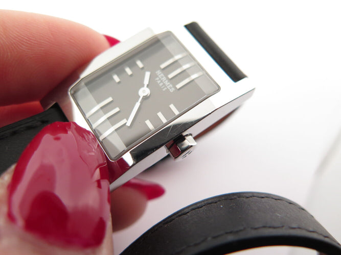 Montre Hermès Tandem TA1.210 - Montre quartz en acier, bracelet cuir double tour 58 Facettes 274330