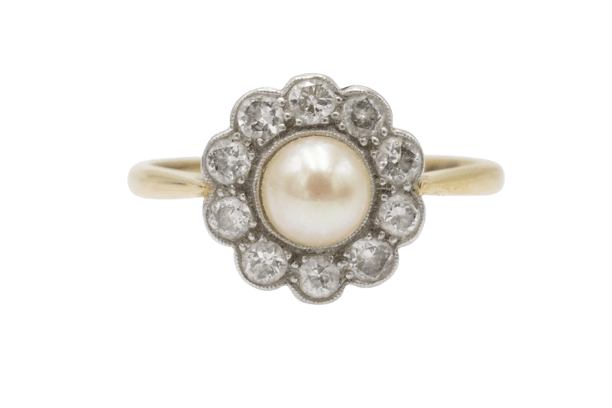 Bague 56 Bague marguerite en or 750, perle et diamants 58 Facettes 11225