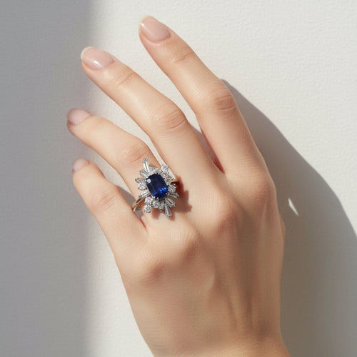 Bague 52 Bague cocktail - Saphir et diamants en or blanc 18 carats 58 Facettes 1.0000968/1