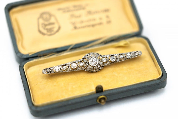 Broche Broche Belle Époque en or jaune 585 et platine, diamants taille ancienne 2,50 ct 58 Facettes 11936