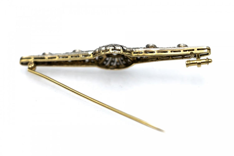 Broche Broche Belle Époque en or jaune 585 et platine, diamants taille ancienne 2,50 ct 58 Facettes 11936